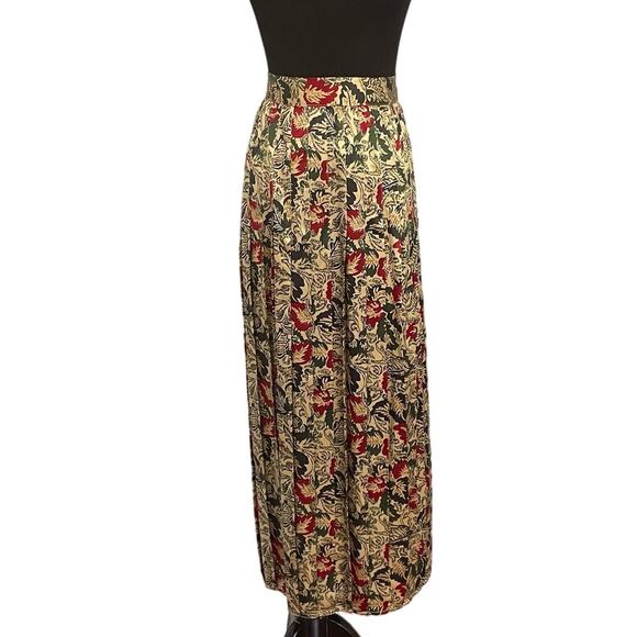 Vintage 80s High Rise Silk Maxi Skirt Box Pleated Button Down Skirt Floral Sz 18 - Picture 1 of 11